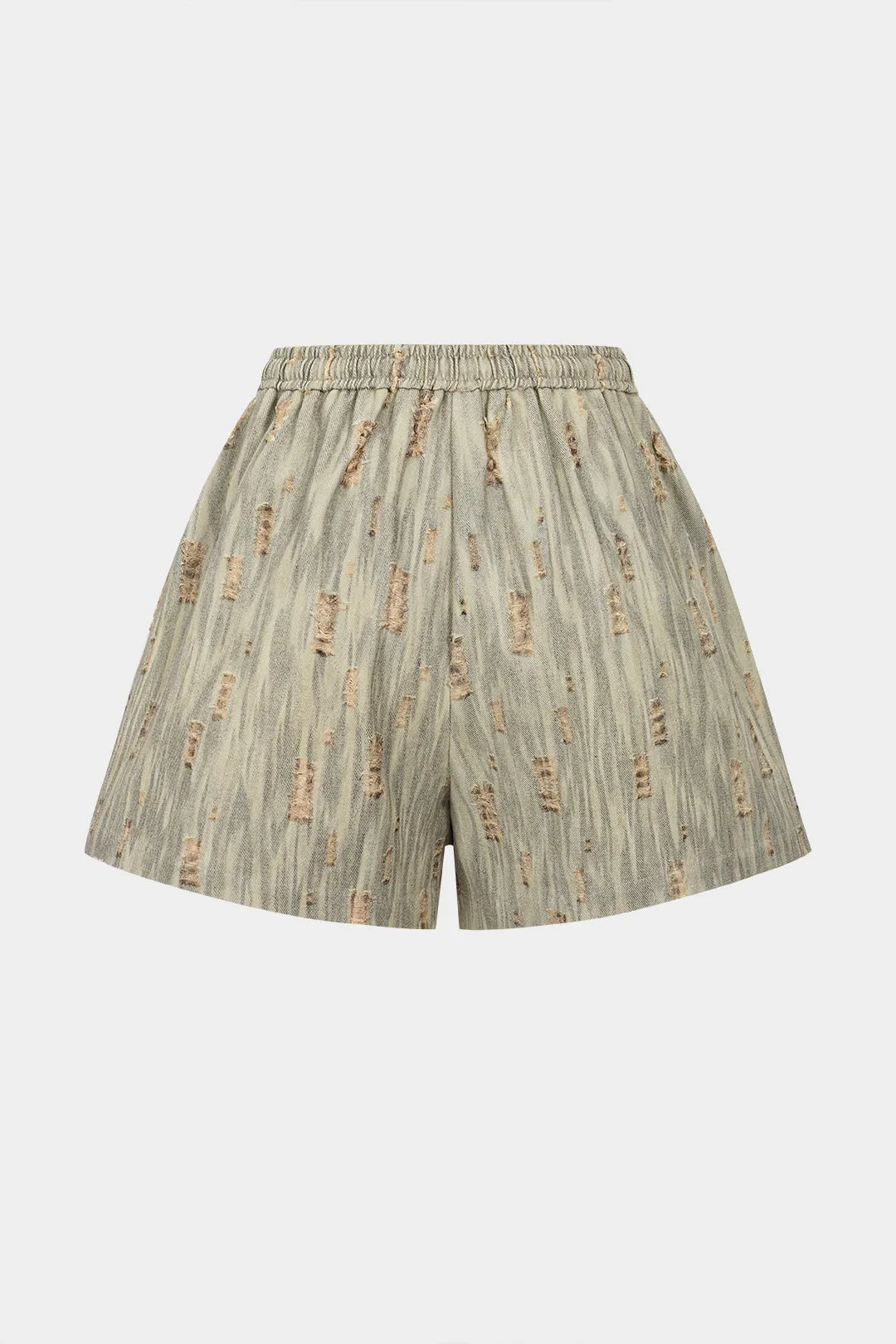 Denim High Waist Wide Leg Ripped Drawstring Shorts sold by Micas product image thumbnail 2