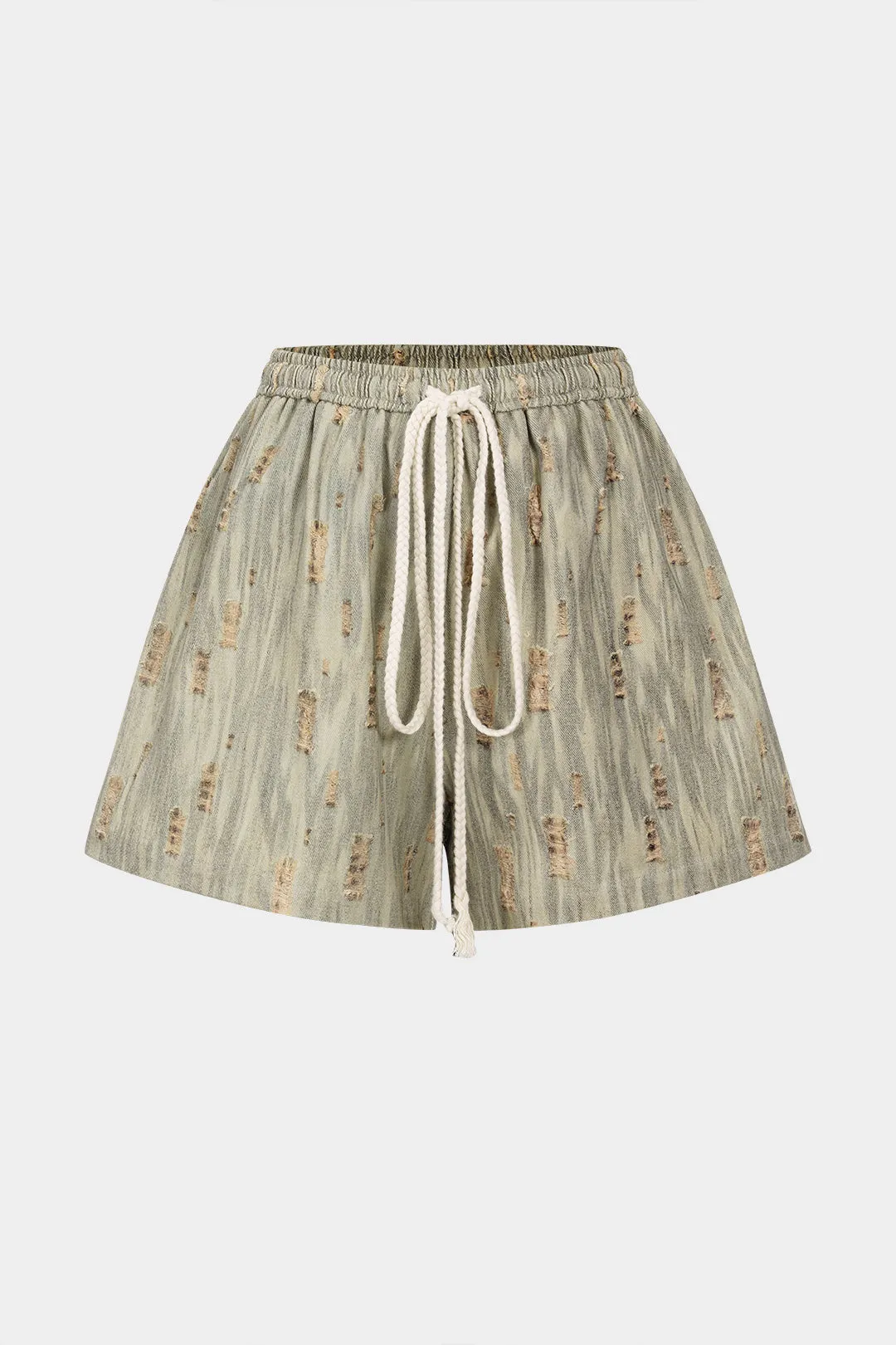 Denim High Waist Wide Leg Ripped Drawstring Shorts sold by Micas