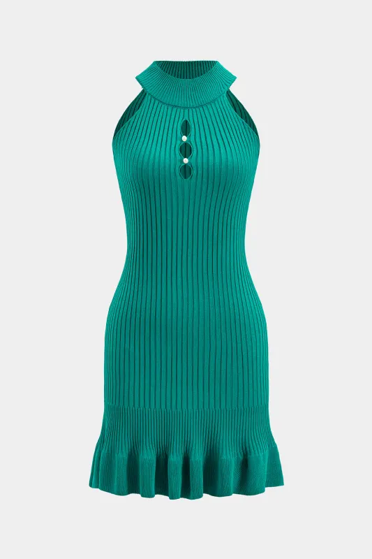 Knit Hollow Out Pleated Ruffle Sleeveless Dress sold by Micas