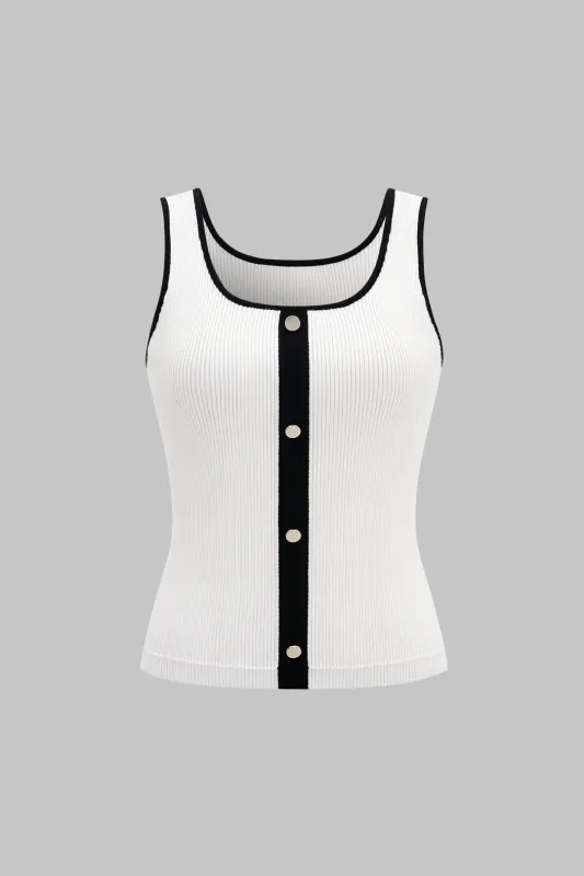 Knit Metallic Metal Button Tank Top sold by Micas