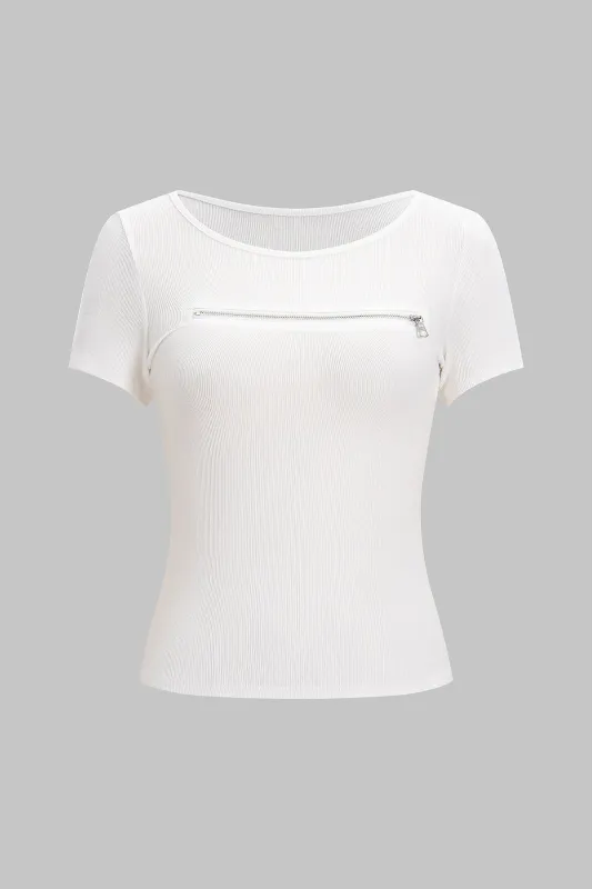 Ribbed lynlås detaljer kortærmet t-shirt sold by Micas