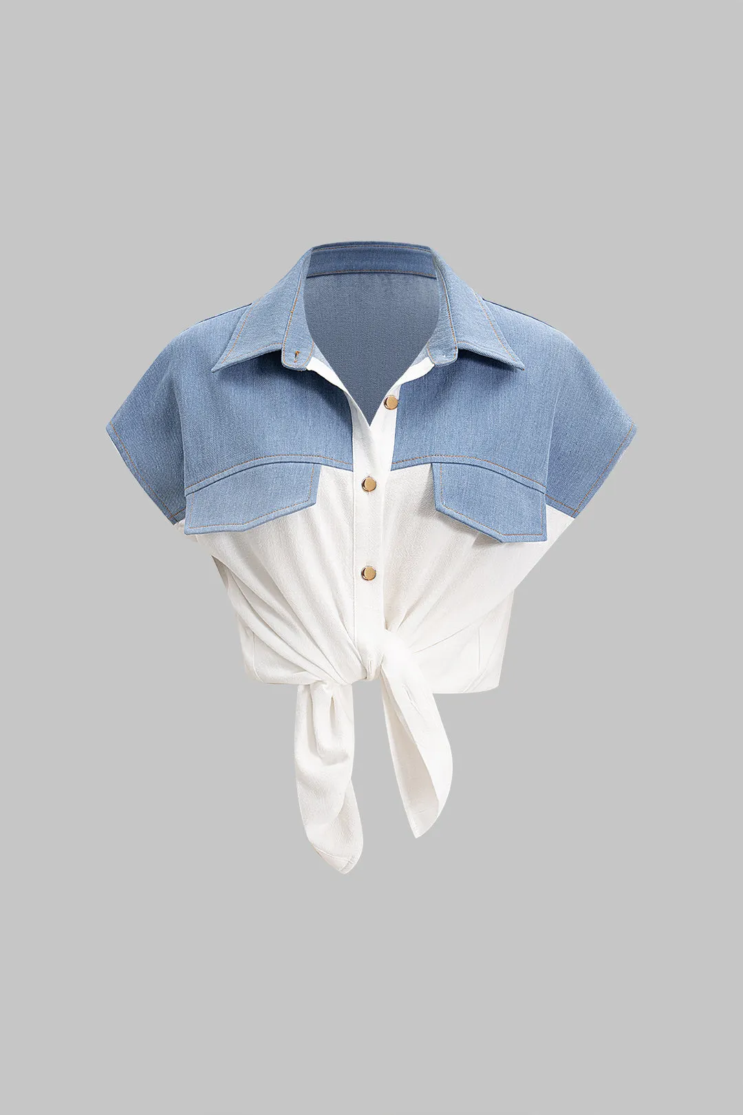 Patchwork linned slips front falsk lomme skjorte sold by Micas