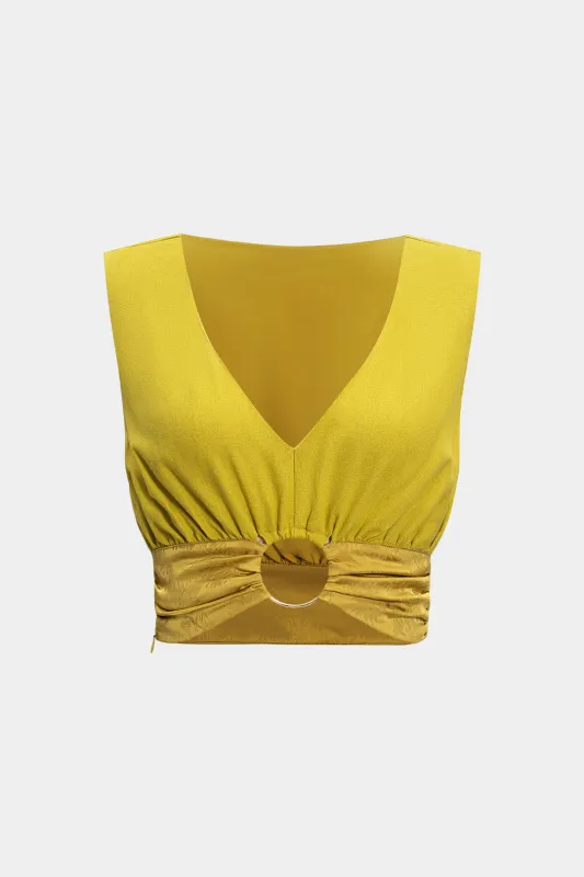 Linen Patchwork Ruched Tank Top sold by Micas