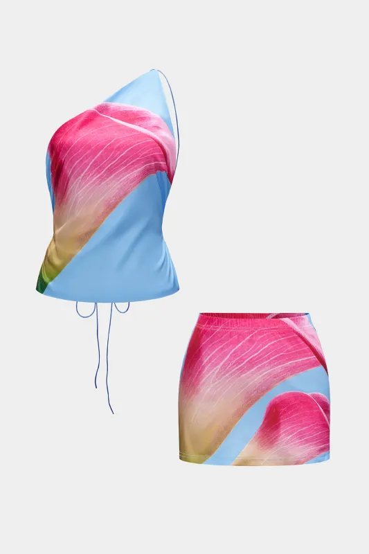 Abstract Print Rackless Top and Skirt Set sold by Micas