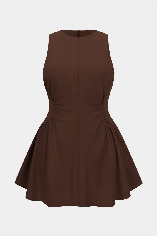 Plus størrelse linned lynlås detaljer ærmeløs mini kjole sold by Micas