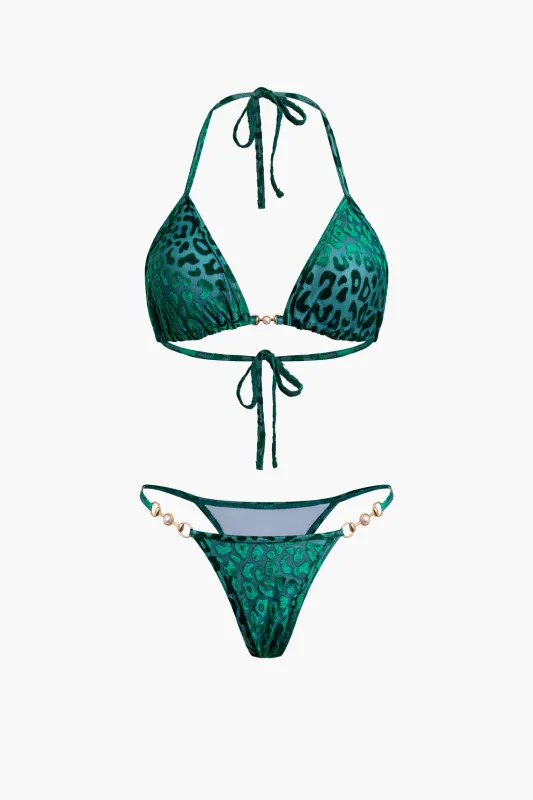 Velvet Metallic Decor Tie-Up To-Pieces Bikini Set sold by Micas