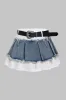 Denim patchwork flosset bæltet nederdel sold by Micas