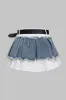 Denim patchwork flosset bæltet nederdel sold by Micas