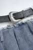 Denim patchwork flosset bæltet nederdel sold by Micas