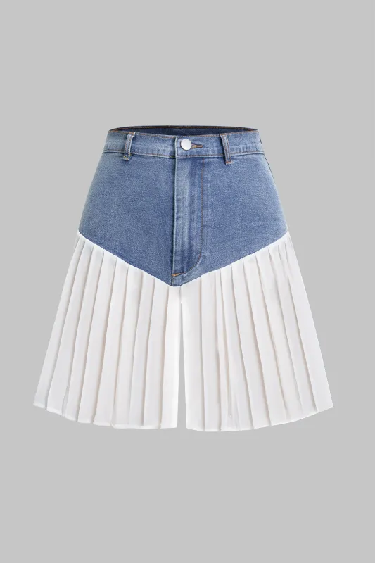 Chiffon Denim Patchwork Shorts sold by Micas