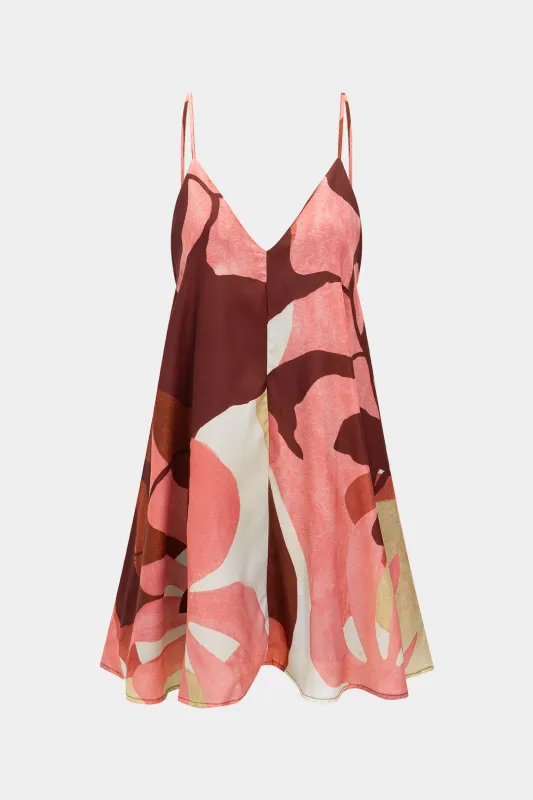 Abstrakt print linned slip v-hals ærmeløs mini kjole sold by Micas