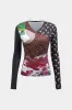 Blomsterprint V-hals patchwork langærmet top sold by Micas
