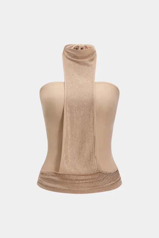 Mesh Rhinestone Halter Neck Bind Tube Top sold by Micas