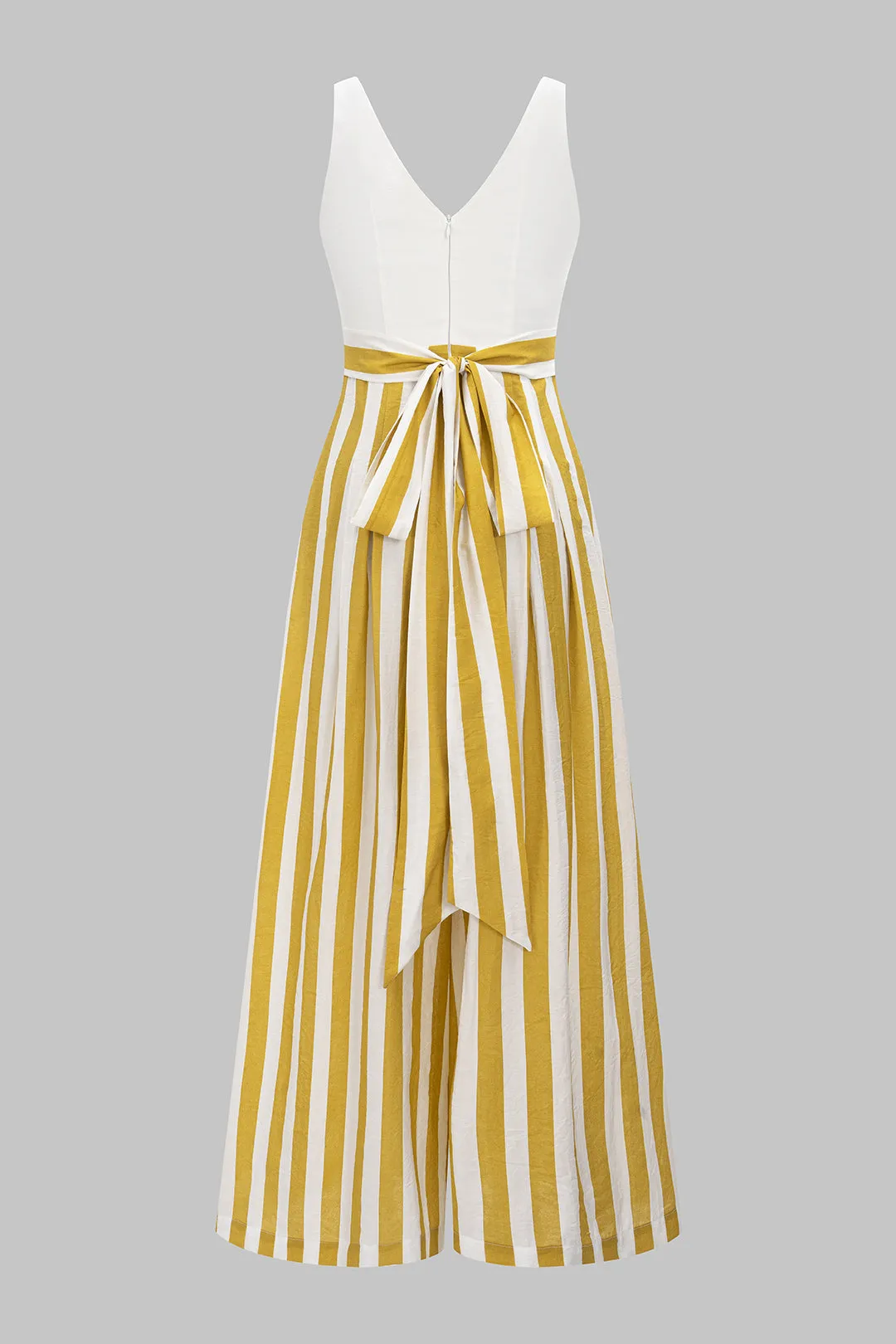 Stripes Print Linen Zipper Tie-Up Sleeveless Jumpsuit sold by Micas product image thumbnail 2