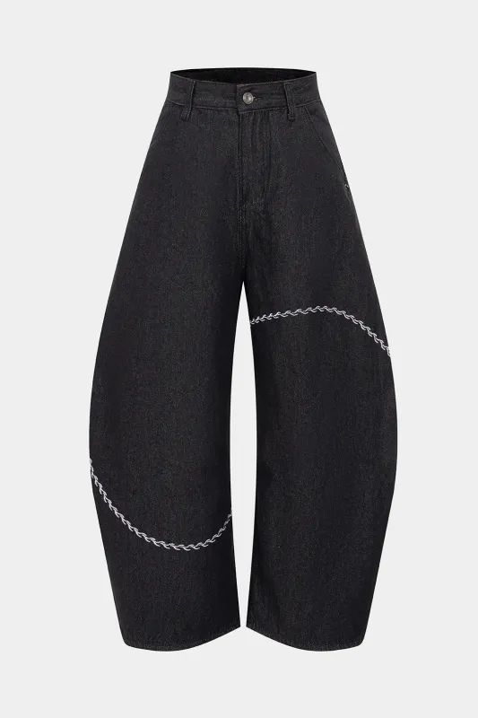 Denim broderi brede ben tønde jeans sold by Micas