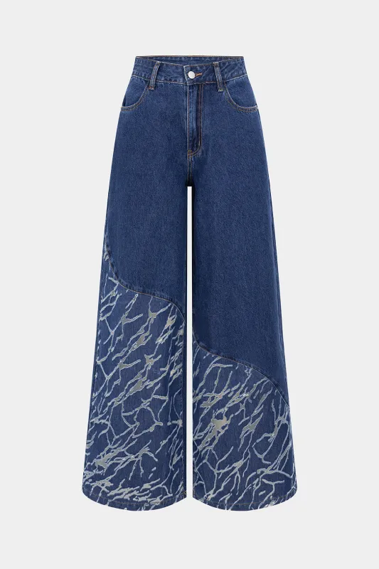 Denim Asymmetrical Distressed Wide Leg Jeans sold by Micas