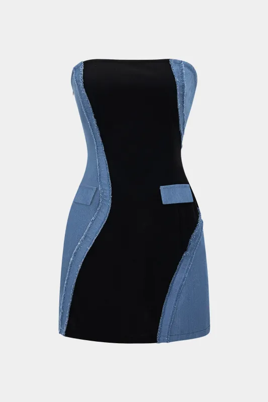 Zipper Patchwork Sleeveless Mini Dress sold by Micas