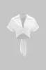 Linen Tie-Up V-Neck Ruched Short-Sleeve Shirt sold by Micas
