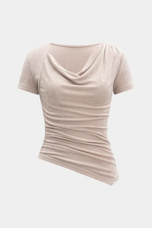 Asymmetrisk ruched cowl hals kortærmet t-shirt sold by Micas