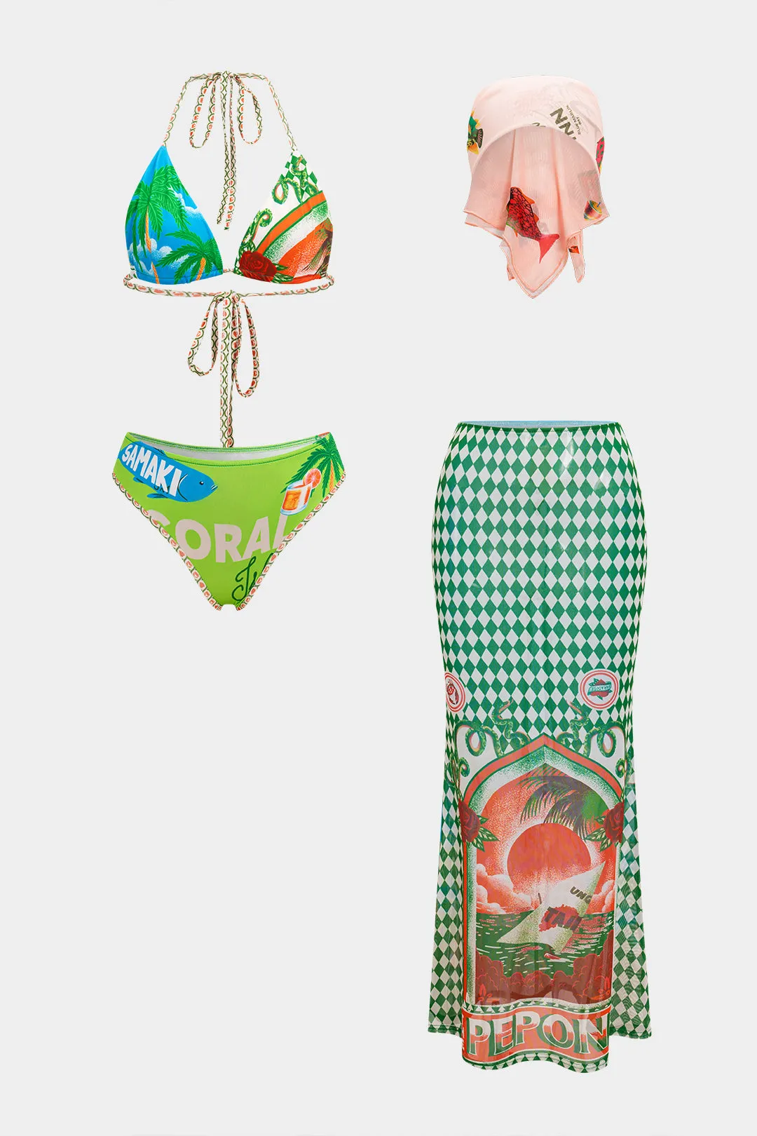 Beach Floral Print Bikini Set sold by Micas