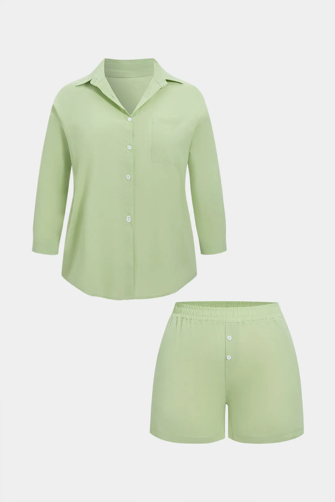Plus Size Button Pocket Linen Shorts Set sold by Micas product image thumbnail 2