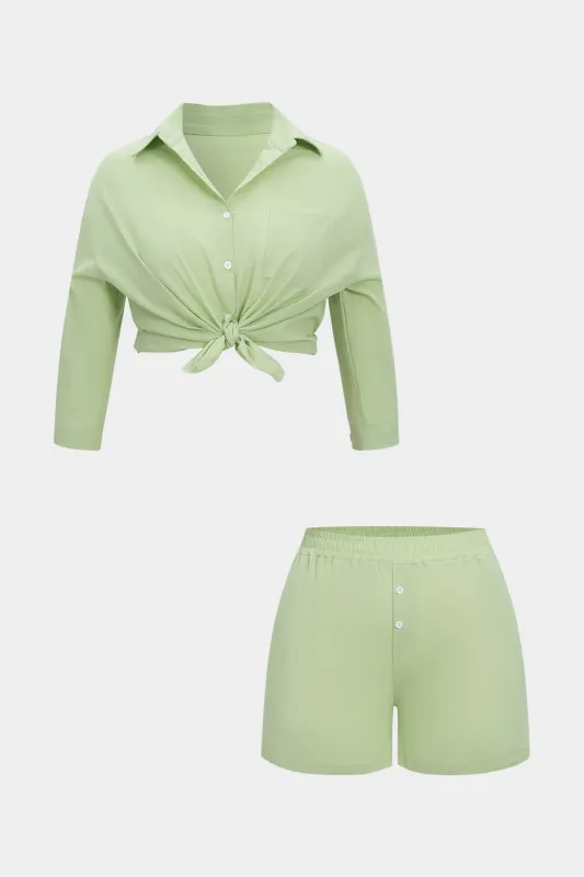 Plus Size Button Pocket Linen Shorts Set sold by Micas