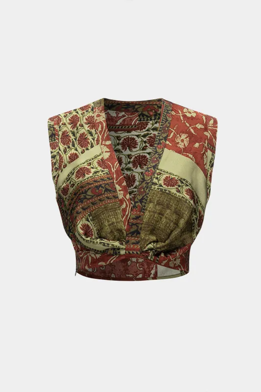 Tie-Up Ruched Retro Floral Print Tank Top sold by Micas
