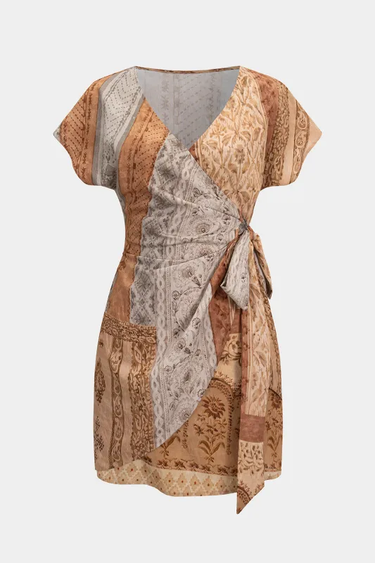 Retro Print Tie Front Sleeveless Mini Dress sold by Micas