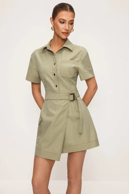 Asymmetrical Short Sleeve Button Tie Mini Dress sold by Micas