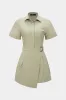 Asymmetrical Short Sleeve Button Tie Mini Dress sold by Micas