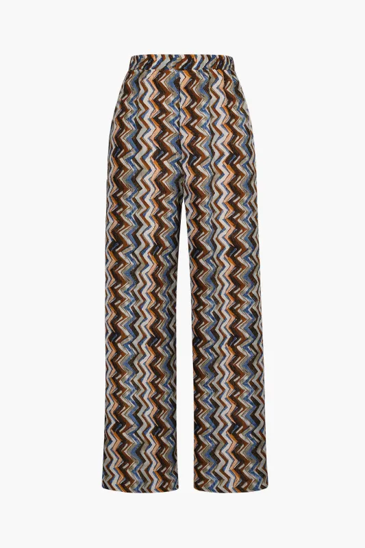 Zigzag Print Plisse Wide Leg Trousers sold by Micas