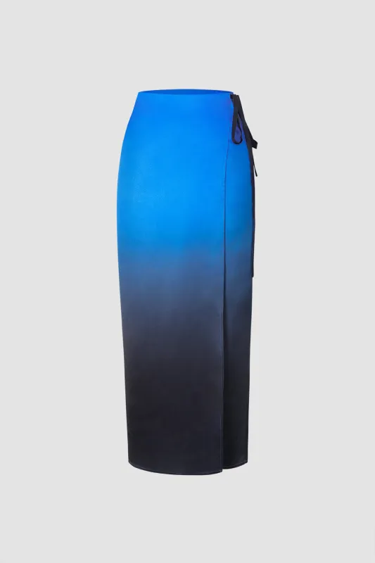 Gradient Tie Waist Wrapped Midi Skirt sold by Micas