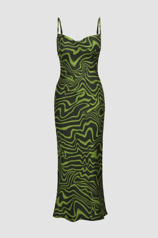 Silky Satin Wave Pattern Midi Dress sold by Micas