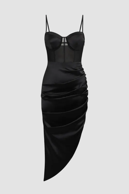 Asymmetric Hem Mesh Corset Midi Dress sold by Micas