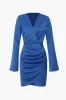 Satin Long Sleeve Ruched Wrap Mini Dress sold by Micas