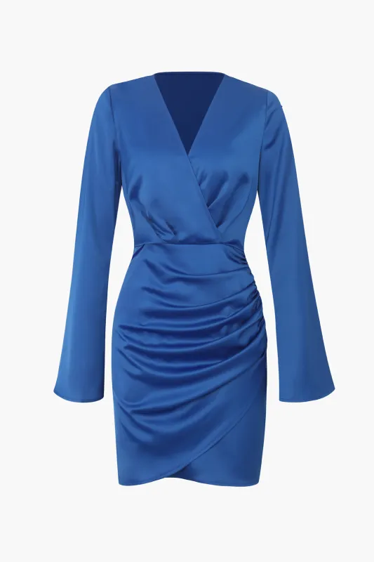 Satin Long Sleeve Ruched Wrap Mini Dress sold by Micas