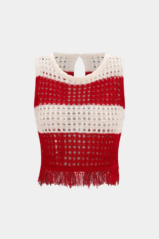 Knit Color Block Cut Out Backless Slit Vest sold by Micas