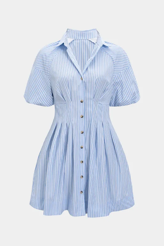Stripes Print Button Pocket Short Sleeve Mini Dress sold by Micas