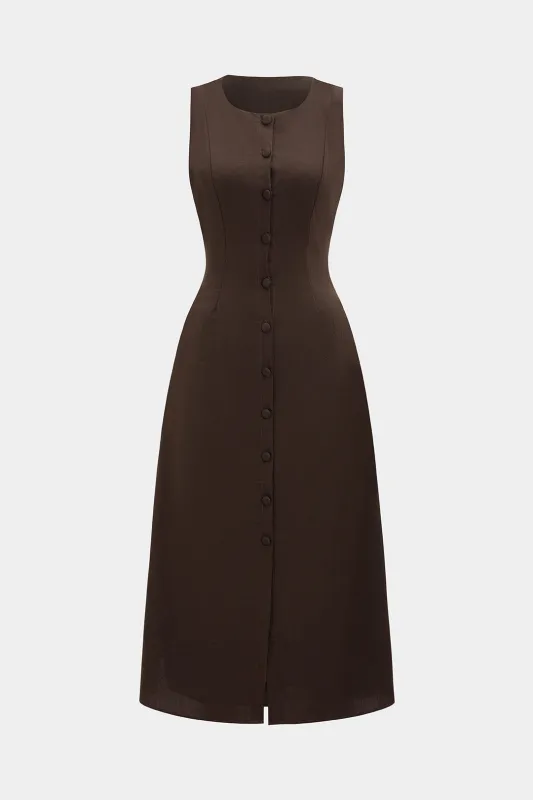 Button Detail Sleeveless Midi Dress sold by Micas