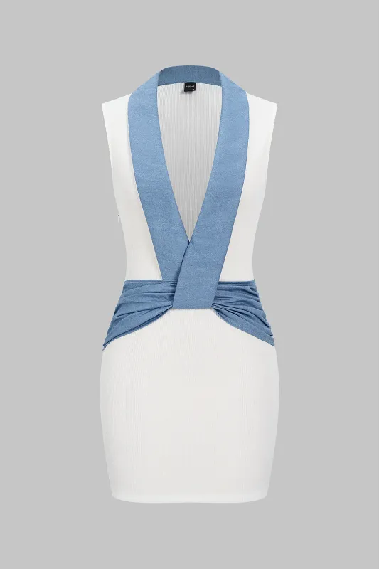 Patchwork V-Neck Sleeveless Mini Dress sold by Micas