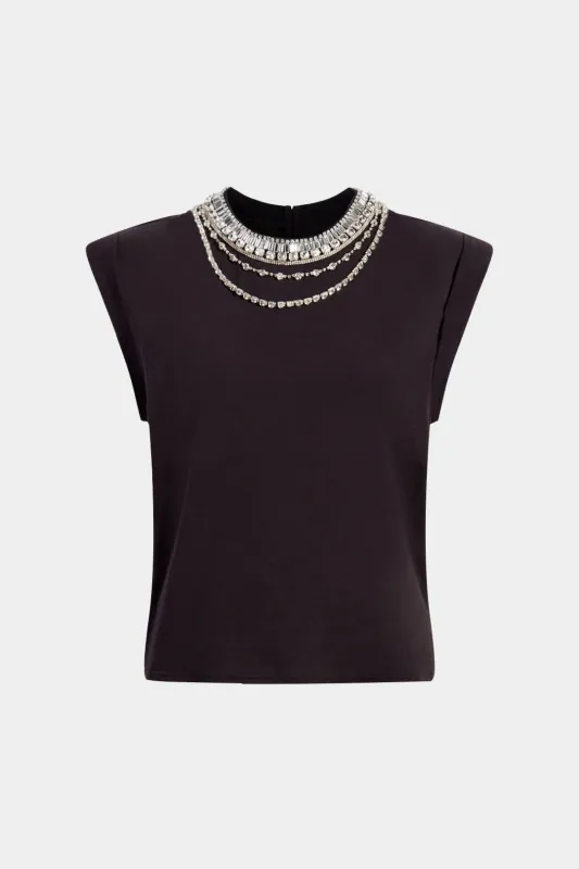 Rhinestone trim kortærmet t-shirt sold by Micas