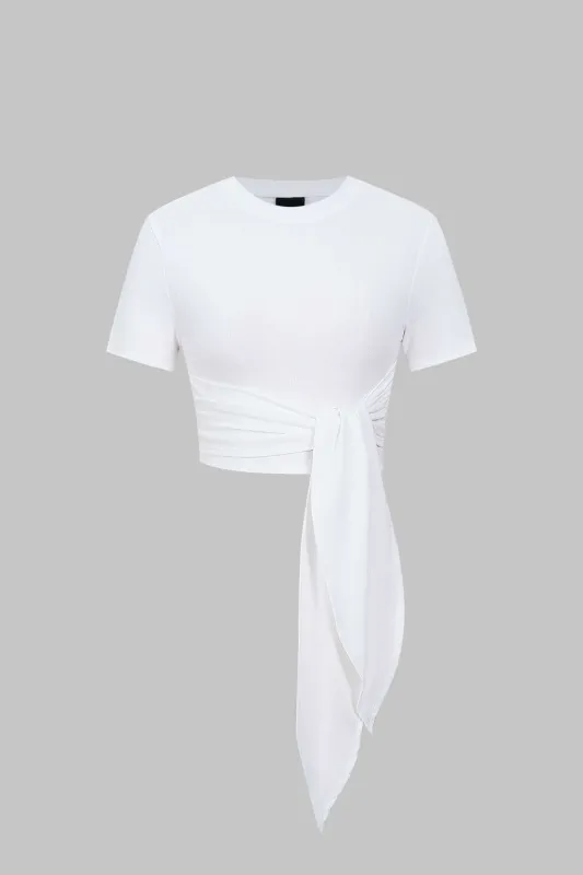 Ruched Tie Front Short Sleeve T-shirt sold by Micas