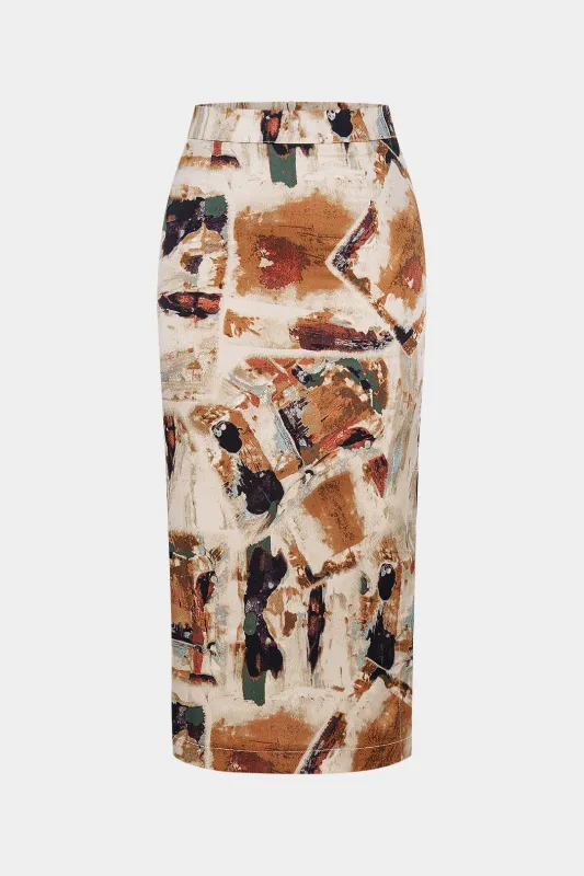 High Waist Satin Retro Print Skirt sold by Micas