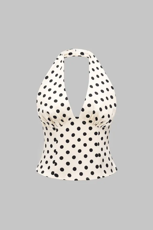 Polka Dots Print Chiffon Backless Tank Top sold by Micas