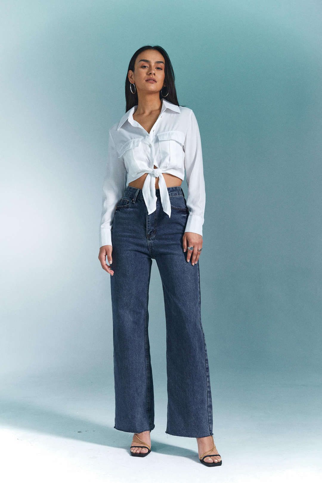 Flap Pocket Knot Hem Crop Shirt sold by Micas product image thumbnail 5