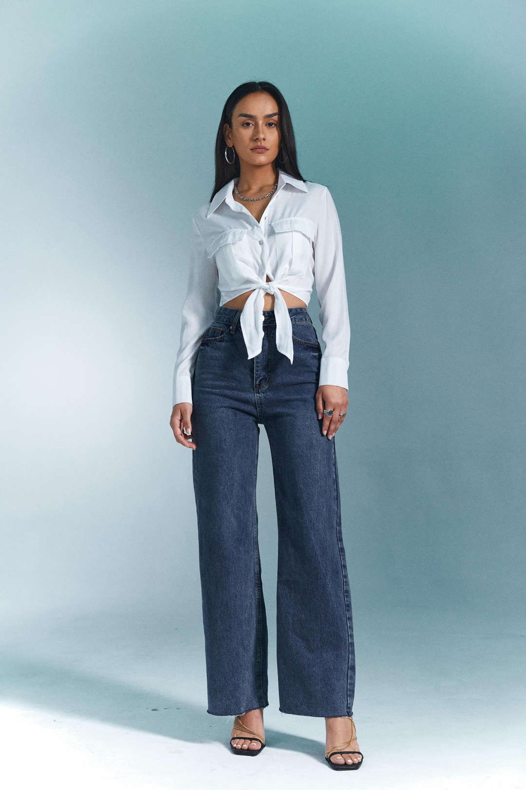 Flap Pocket Knot Hem Crop Shirt sold by Micas product image thumbnail 7