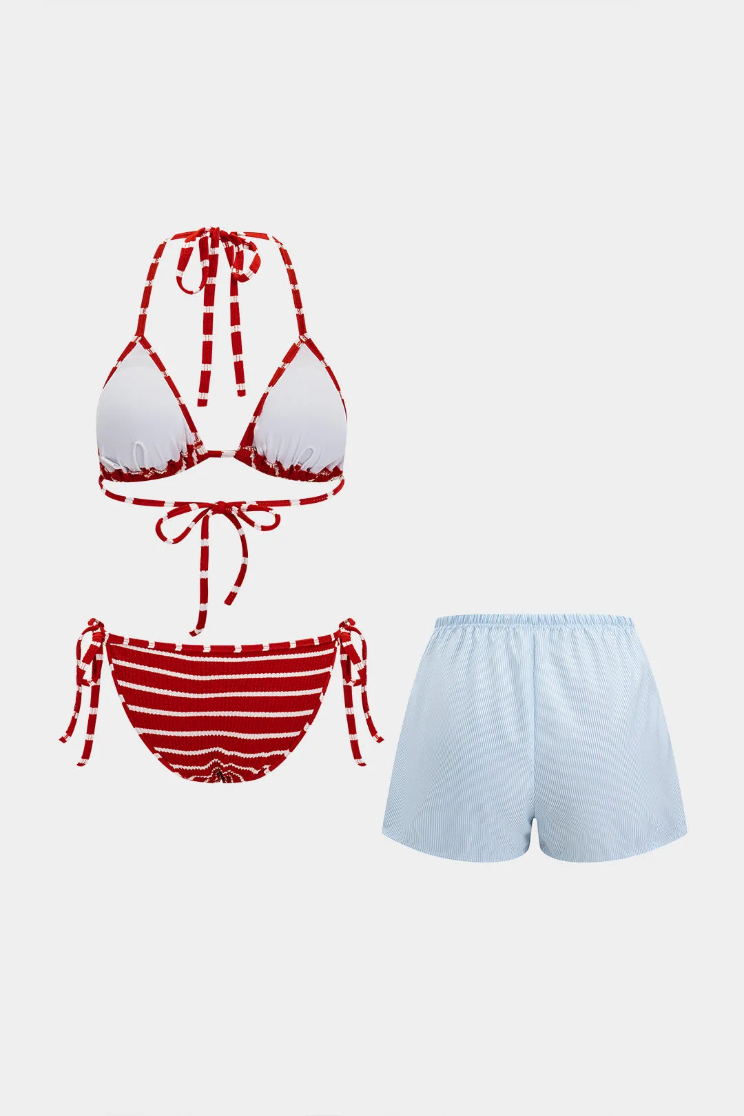 Stripes Print Drawstring Knotted 3-Piece Bikini Set sold by Micas product image thumbnail 2