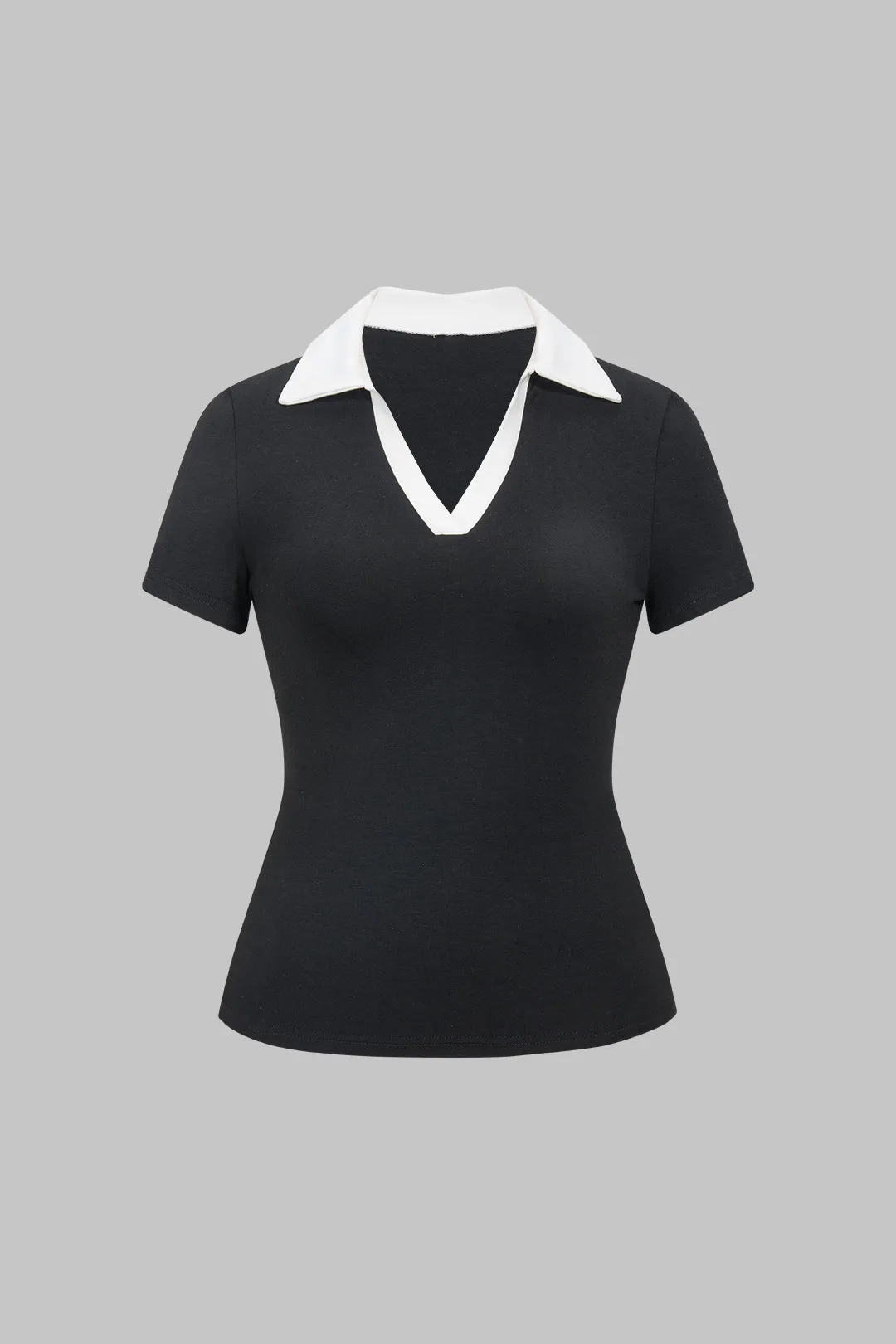 Basic Contrast Collar Short Sleeve T-Shirt sold by Micas