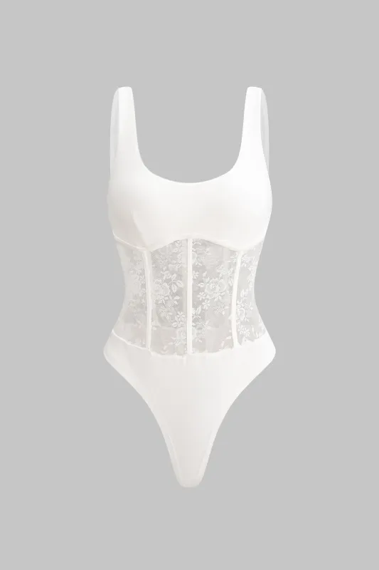 Sleeveless Patchwork Design Bodysuit sold by Micas