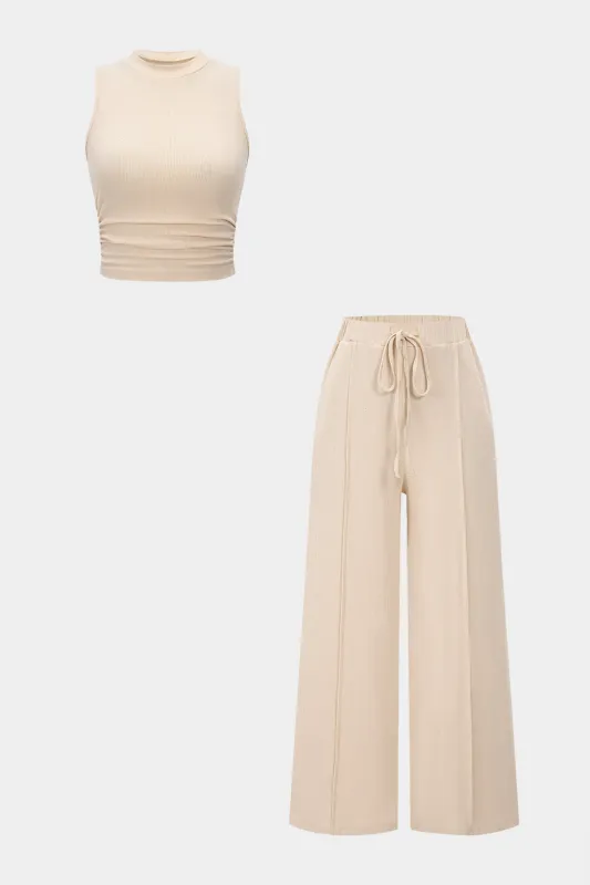 Solid Tank Top And Drawstring Trousers Set sold by Micas